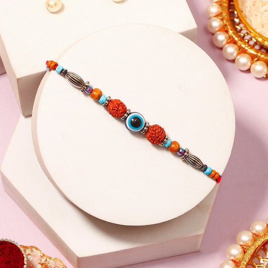 Rudraksh Evil Eye Bead Rakhi with Rasgulla