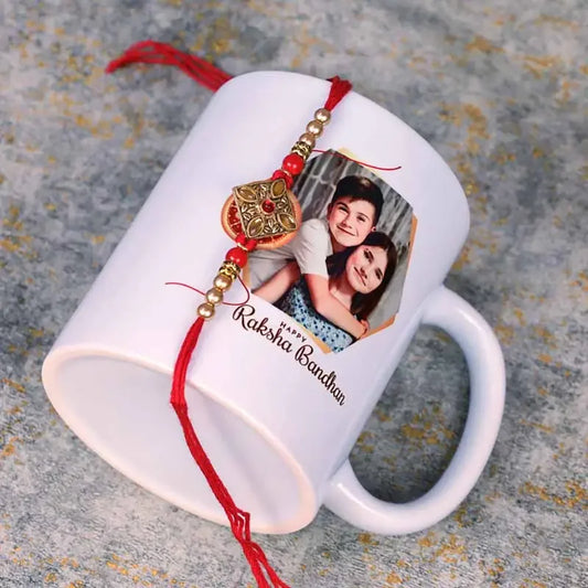 Antique Kundan Rakhi with Personalised Mug