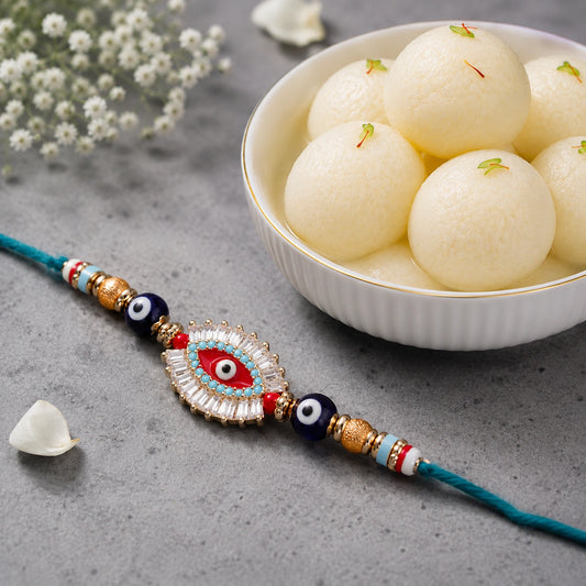 Evil Eye Kundan Rakhi with Rasgulla