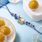 Elephant Blue Stone Rakhi with Besan Laddo