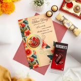 Bhai Dooj Greeting Card with Ferrero Rocher 4 Pcs & Hershey's 49% Dark Chocolate