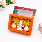 Ganesha Idol with Set of 2 Modak Diyas - White