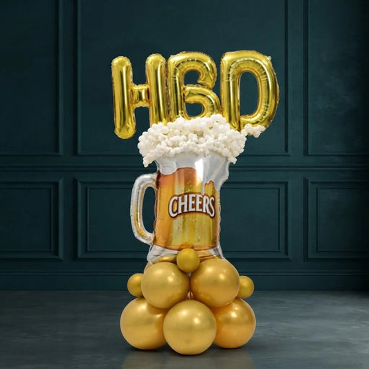 Cheers Beer Mug Balloon Stack with HBD Foil