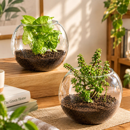 Jade & Syngonium Plant Duo in Glass Vase