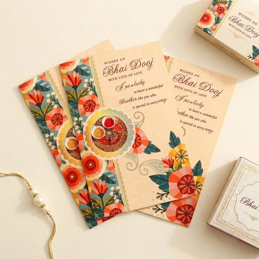 Pack of 3 Floral Thali 'I Feel So Lucky' Bhai Dooj Greeting Cards
