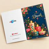 Personalized Diwali Greeting Card with Floral Candles on Navy Blue