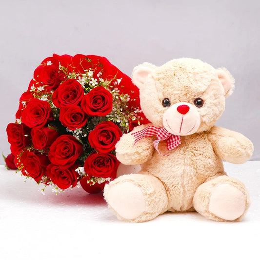 Red Roses & Teddy Bear Combo