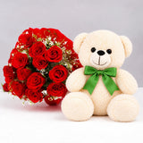 Red Roses & Teddy Bear Combo