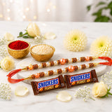 Set of 2 Pearl Rakhi with Snickers Chocolate Bars and Plant | Sweet Sibling Rakhi Gift