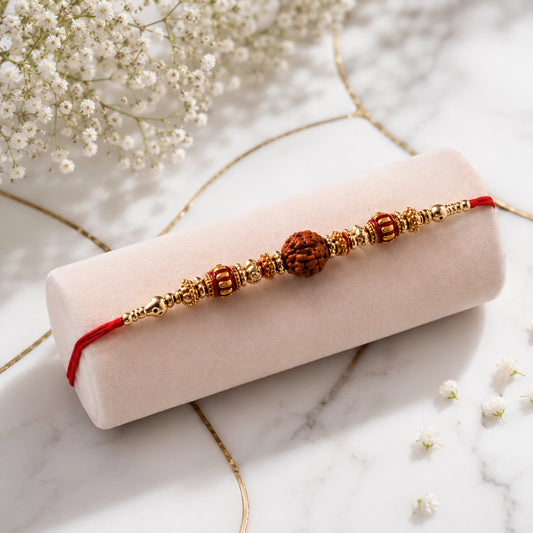 Traditional Rudraksh Rakhi With Motichoor Ladoo