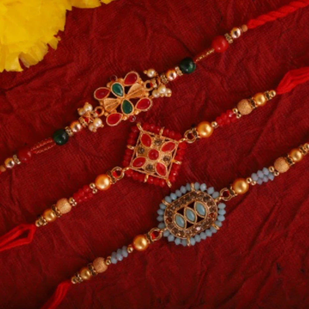 Fashionable Triple Rakhi Set