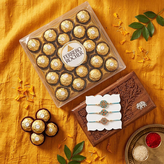Elegant Pastel Rakhi Set With Ferrero Rocher