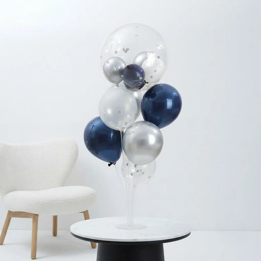 Navy & Silver Confetti Bobo Balloon Stand