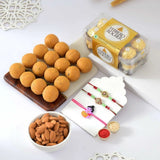Sparkling Rakhi Hamper with Besan Laddoo, Almond Nuts & Ferrero Rocher