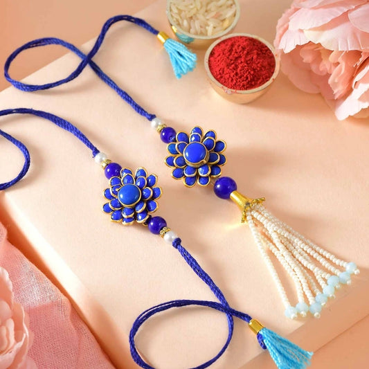 Blue Floral Lumba Rakhi Set