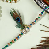 Peacock Feather Wooden Bead Rakhi with Rasgulla & Dry Fruits