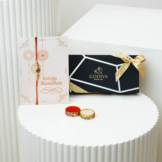 Antique Green Rakhi with Godiva Chocolate Box