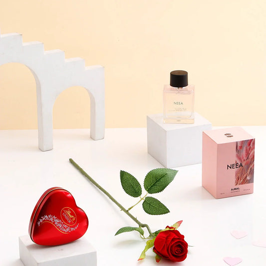 Ajmal Neea Perfume With Lindt and Single Rose