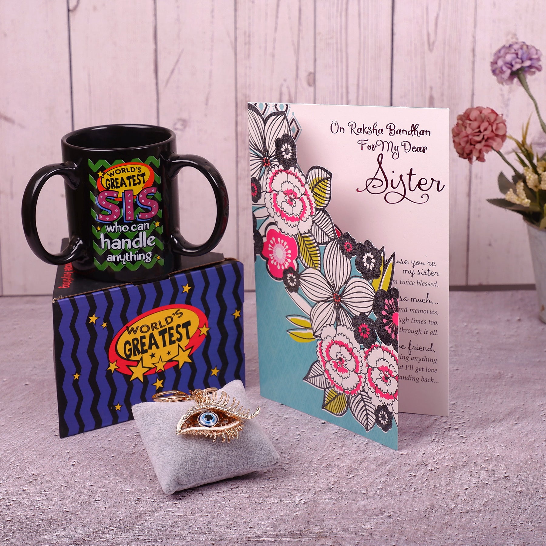 Sacred Evil Eye Keychain With Greeting Card and Mug
