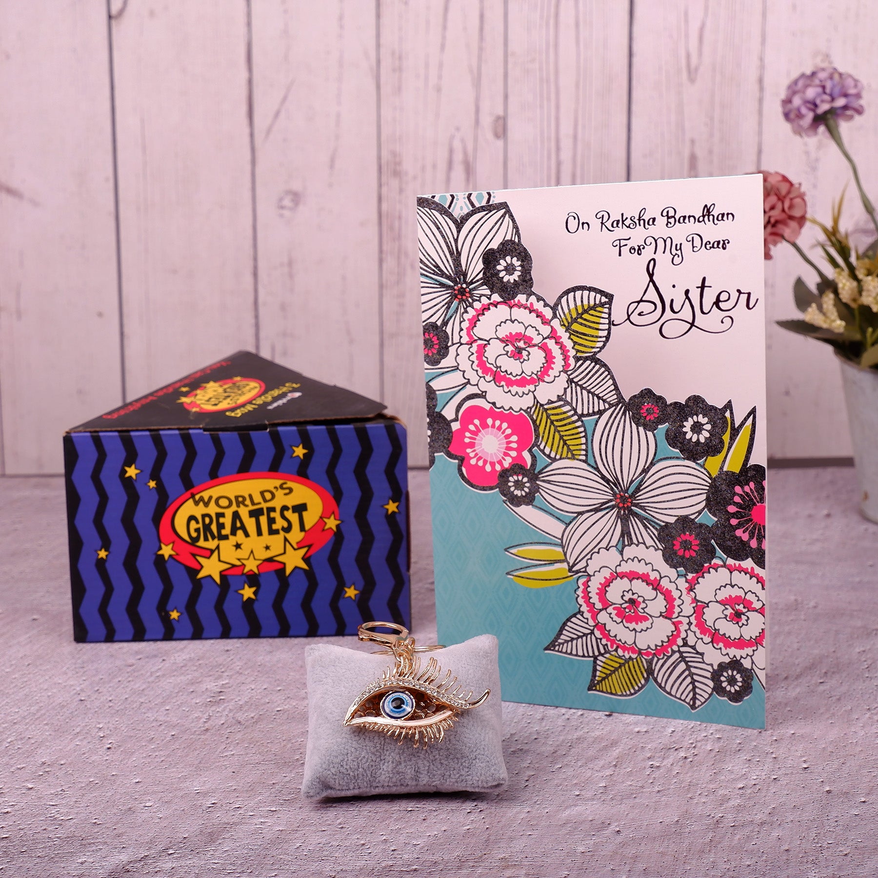 Sacred Evil Eye Keychain With Greeting Card and Mug