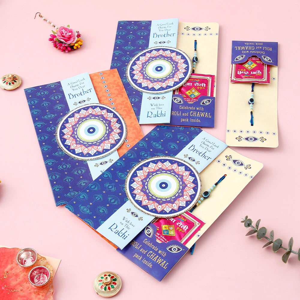 Pack Of 3 With Love Evil Eye Rakhi Greeting Card With Envelope