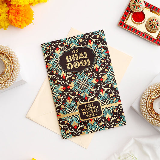 Pack of 3 Ornate Black & Gold 'On Bhai Dooj' Greeting Cards