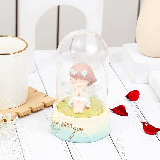 Miss You Fairy Girl Figurine with Glass Dome