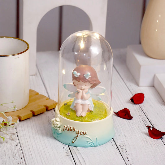 Miss You Fairy Girl Figurine with Glass Dome