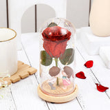 Glitter Rose with Couple Figurine in Glass Dome