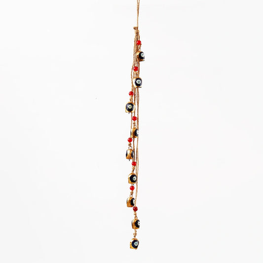 Evil Eye Black Bell & Red Bead Jute Wall Hanging