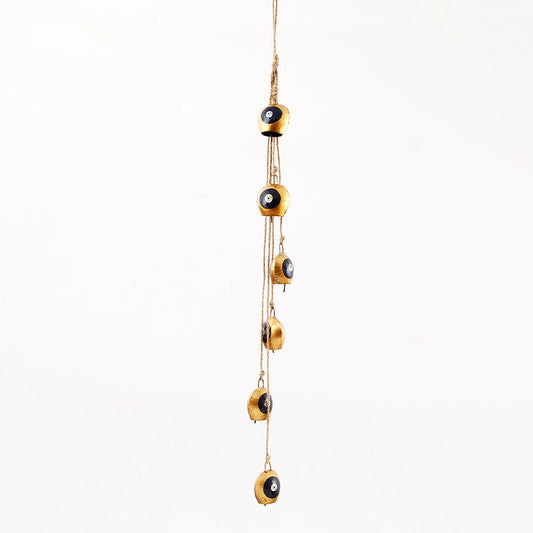 Evil Eye Gold Bell Jute Wall Hanging