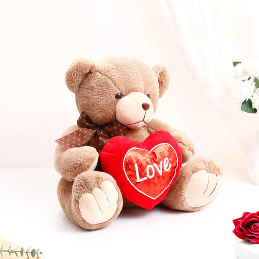 Choco Brown Teddy Bear With Heart - Large