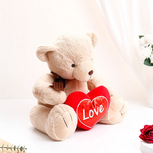 Coffee Brown Teddy Bear With Heart - Large