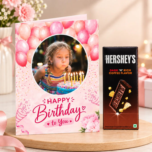 Happy Birthday Photo Balloon Personalised Greeting Card with Chocolate