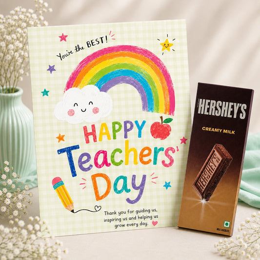 "Rainbow Doodle" Personalized Teacher's Day Card and with Hershey's Creamy Milk