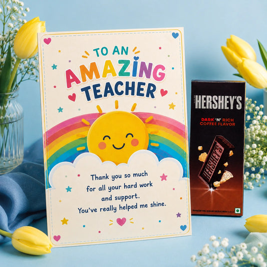 "To An Amazing Teacher" Personalized Teacher's Day Card and with Hershey's Dark 'N' Rich Coffee