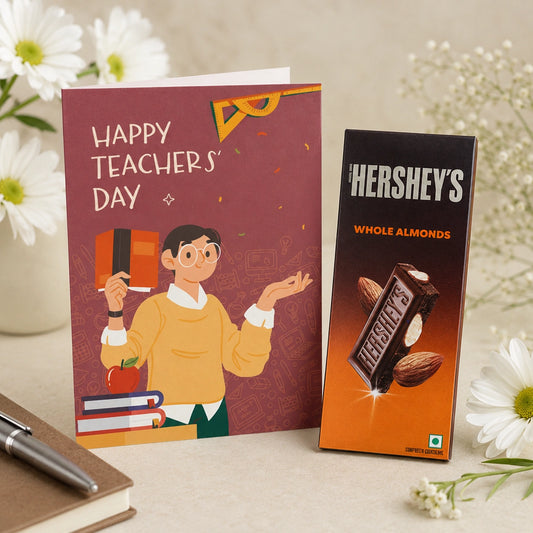 "Happy Teachers' Day" Personalized Teacher's Day Card and with Hershey's Whole Almonds