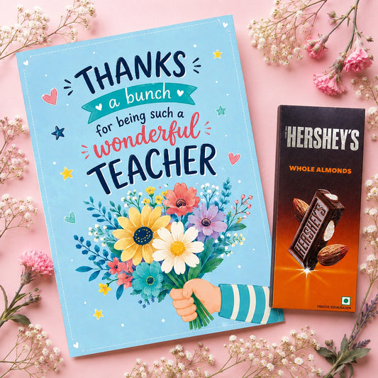 "Thanks A Bunch" Personalized Teacher's Day Card and with Hershey's Whole Almonds