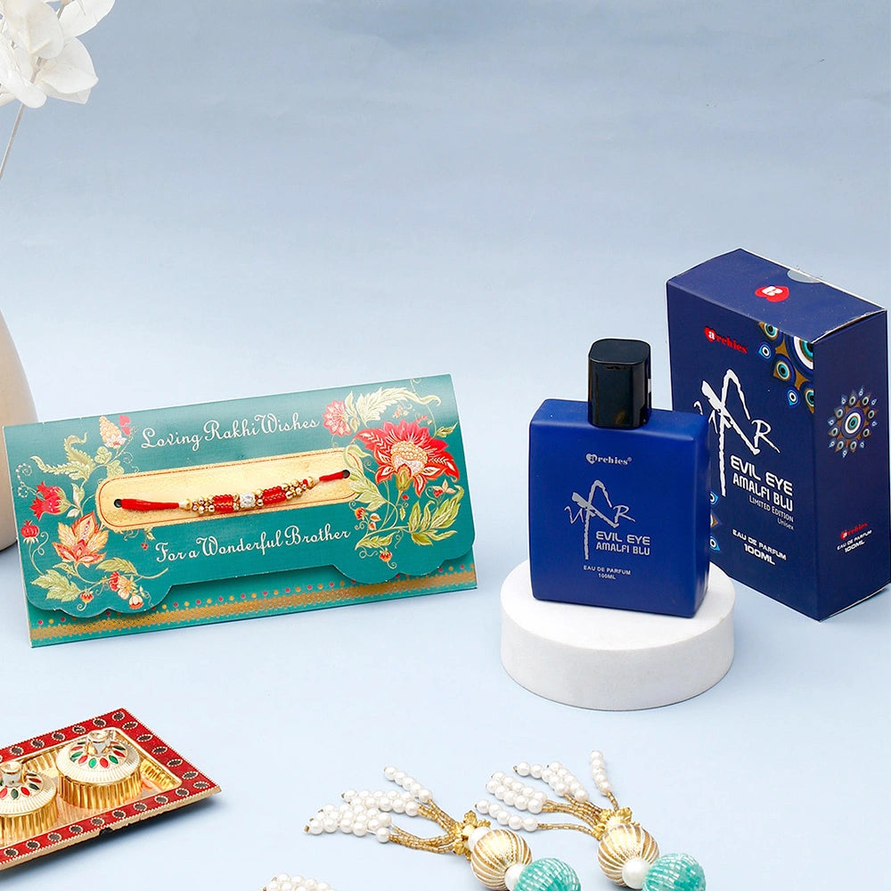 Archies 'Loving Rakhi Wishes' Mailer With UXR Evil Eye Amalfi Blu Perfume