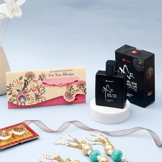 Archies 'For You Bhaiya' Rakhi Mailer With UXR Evil Eye Royal Life Perfume