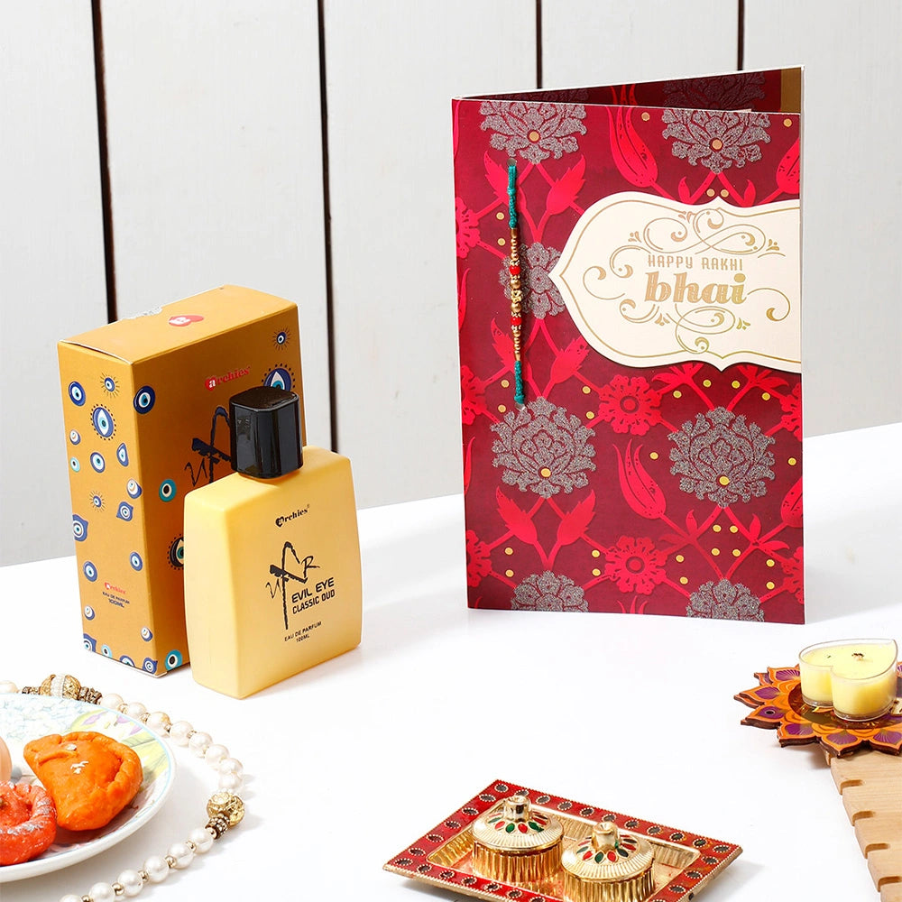 Happy Rakhi Greeting Card with Archies Classic Oud Perfume