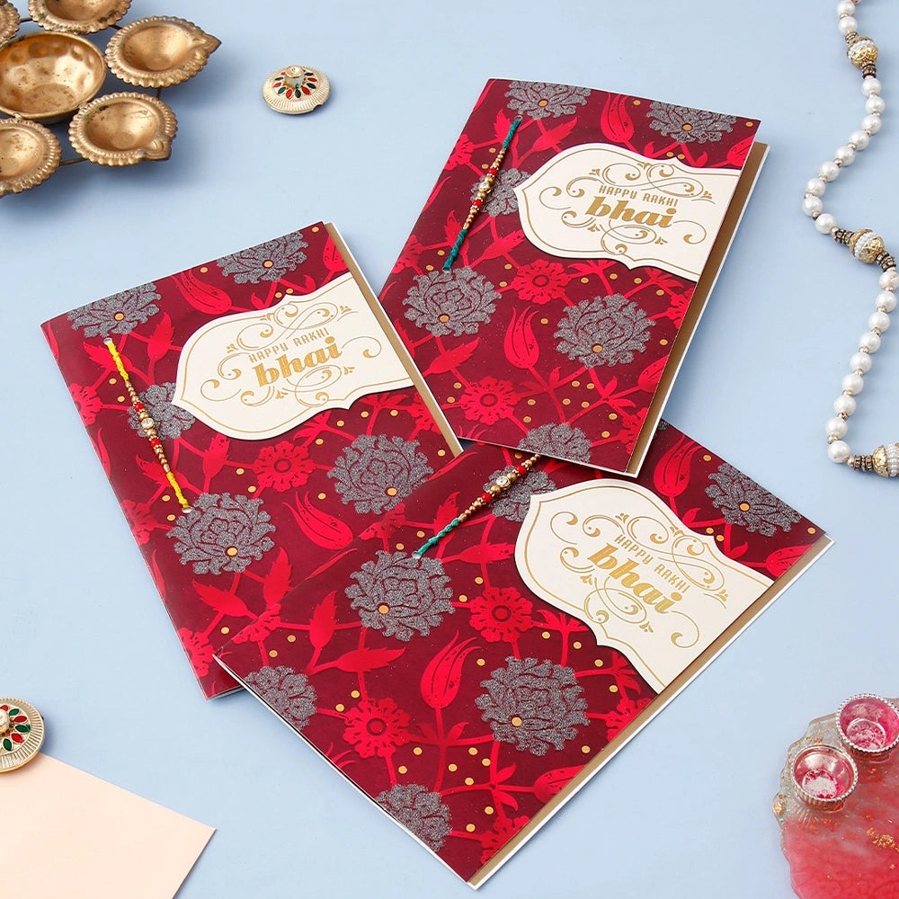 Pack Of 3 Happy Rakhi Bhai Greeting Card With Envelope
