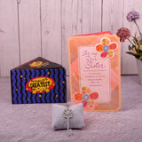 Rinestone Keychain With Sister Greeting Card and Mug