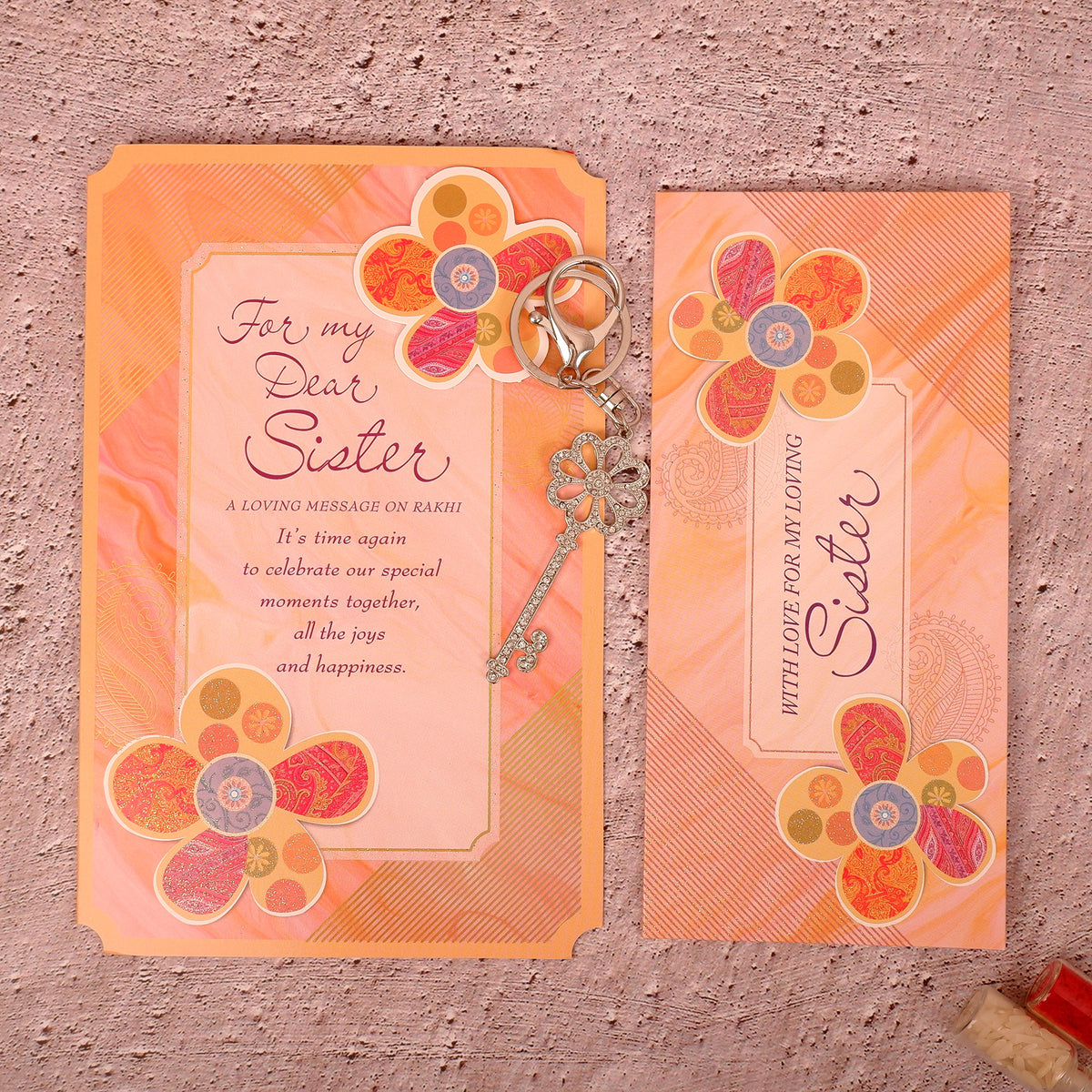 Rinestone Keychain With Sister Greeting Card