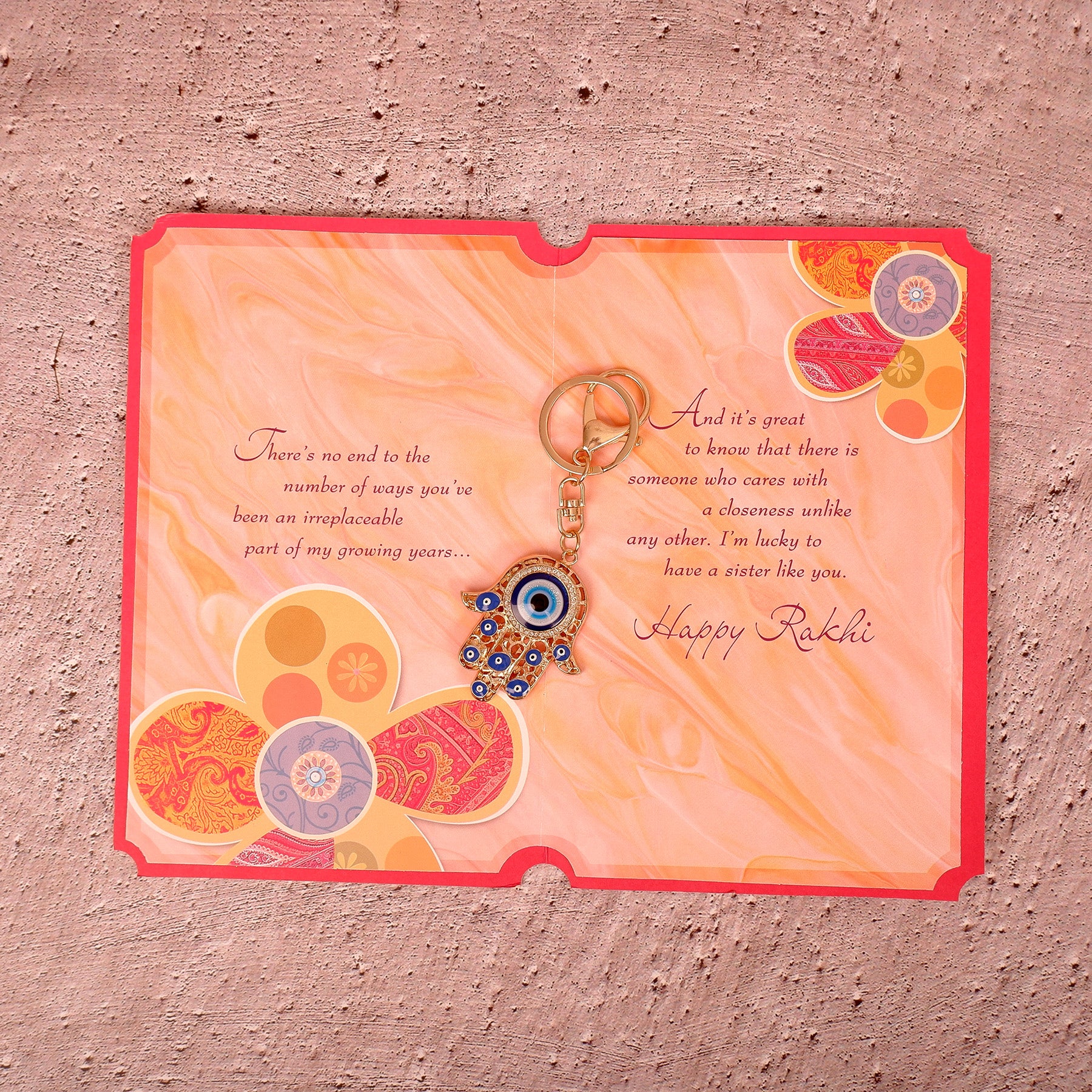 Amazing Evil Eye Keychain With Sister Greeting Card