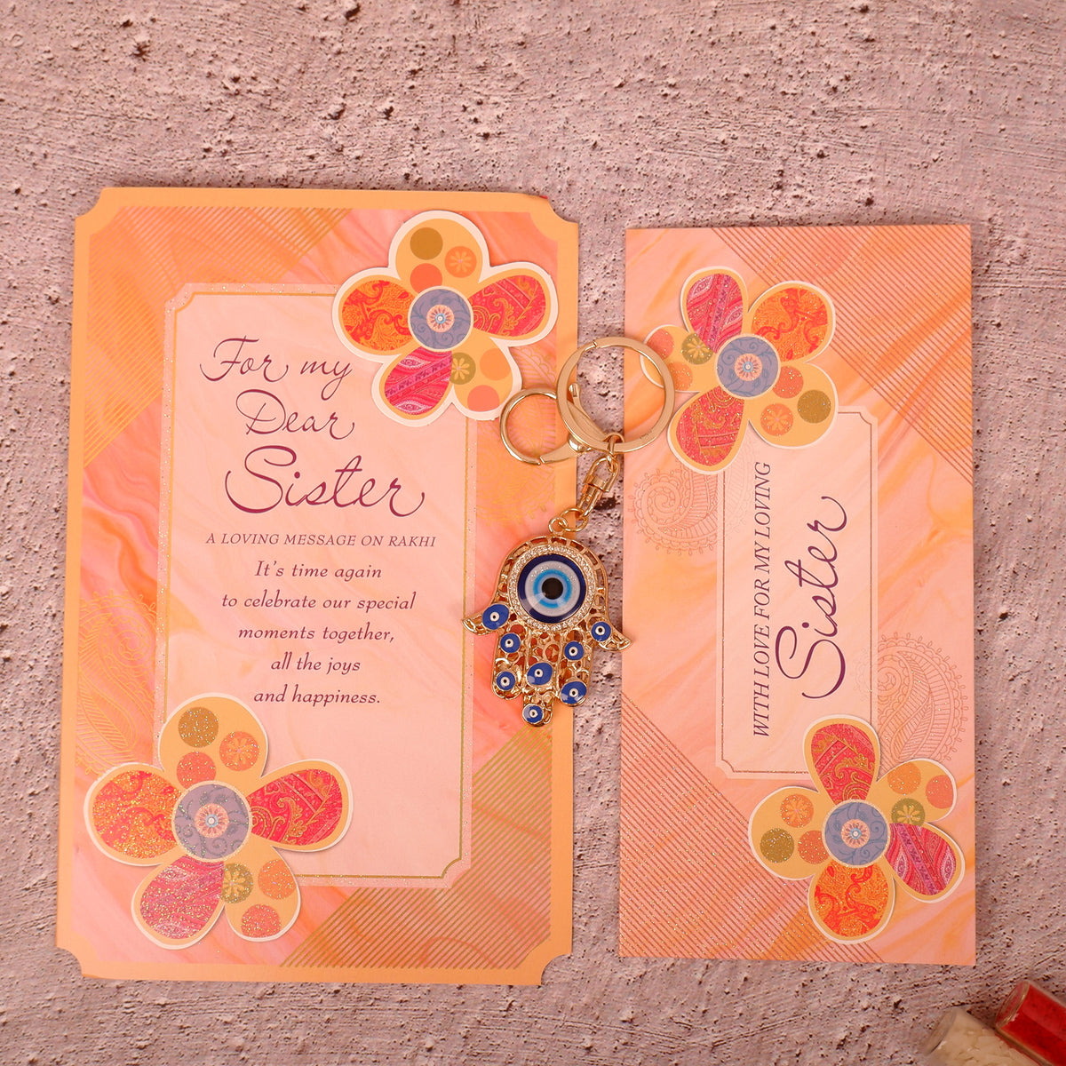Amazing Evil Eye Keychain With Sister Greeting Card
