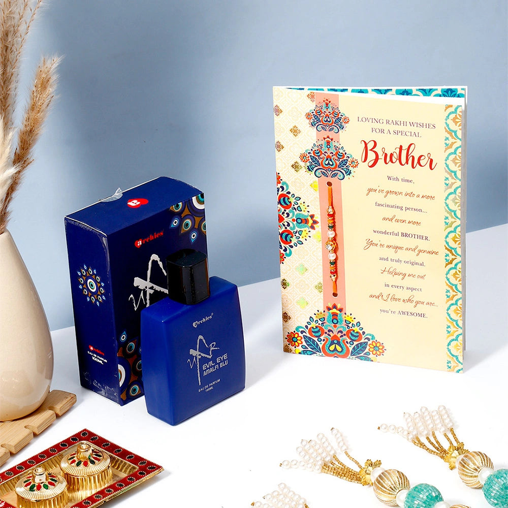 Dear Brother Rakhi Greeting Card with Archies Amalfi Blu Perfume