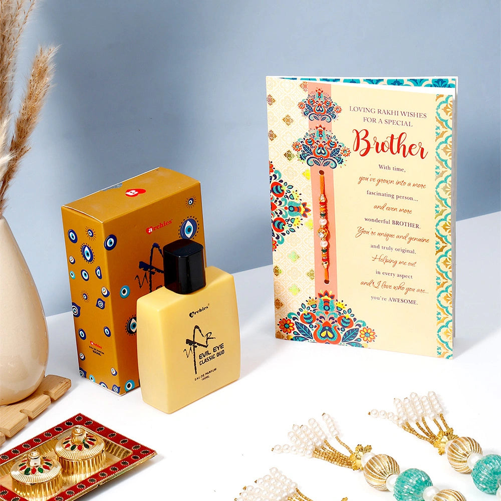 Dear Brother Rakhi Greeting Card with Archies Classic Oud Perfume