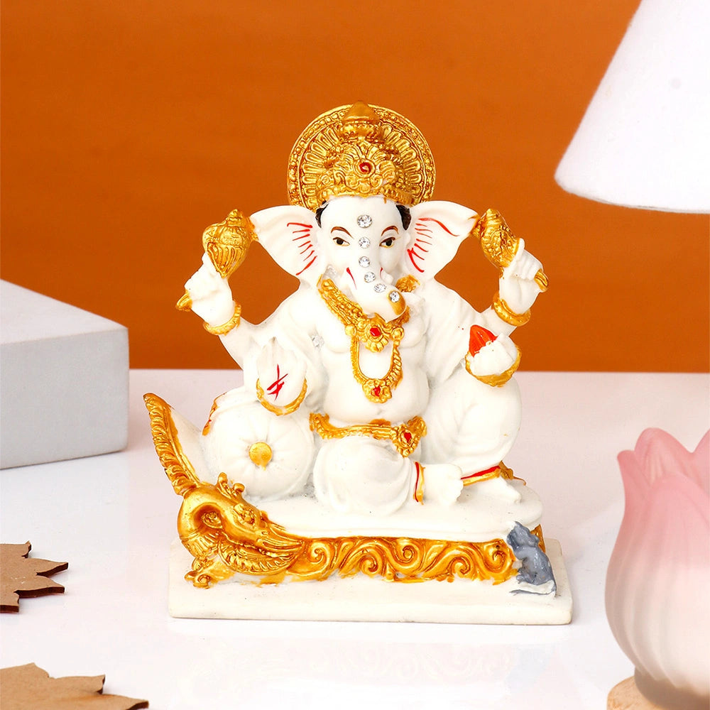 White & Gold Ganesha Idol