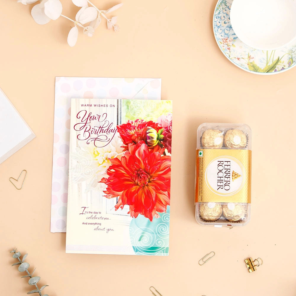 Warm Wishes On Birthday Greeting Card and Ferrero Rocher 200 GM